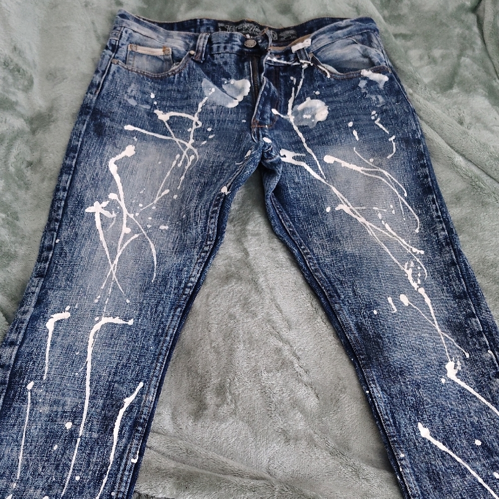 Men's Blue Splatter Straight Jeans